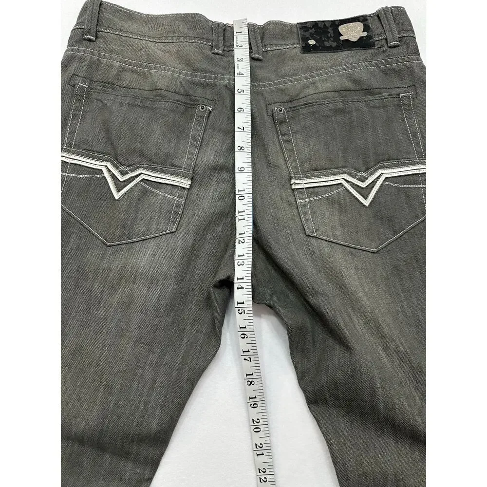 Platini Jeans Co Men’s Gray Distressed Jeans 36x32 Y2K Straight Leg Denim